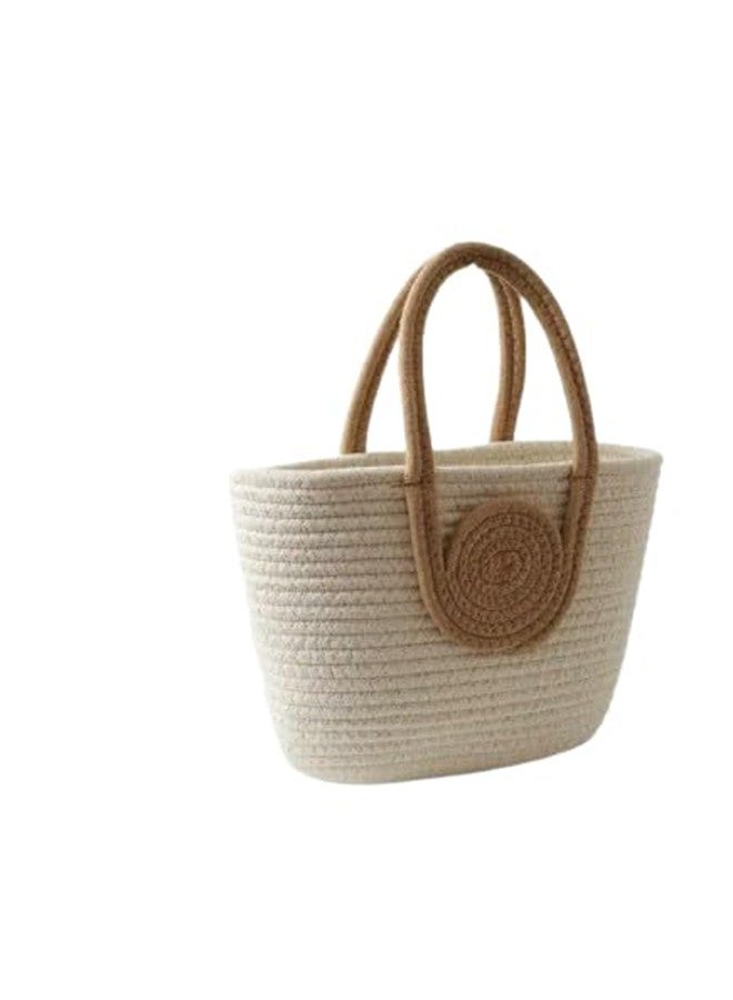ROYAL TREND Hand Bg | Large Tote Bag | Summer Bg | Bucket Bg | Basket Bg | Beach Bags for Women Elevate your summer wardrobe with this exclusive tote. Color White,Tan Approx. 8" H x 13" L - Image 1
